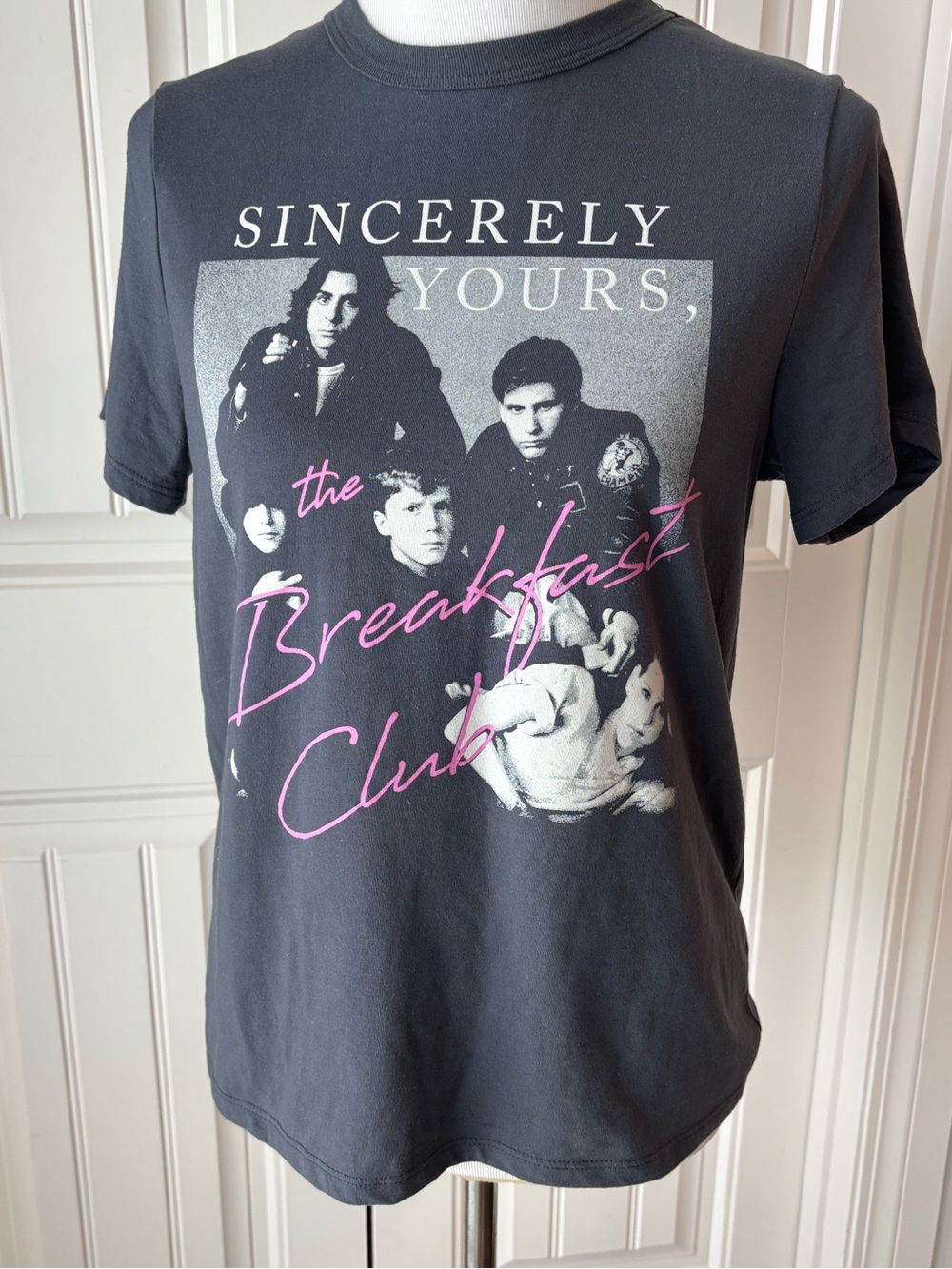 Hybrid Apparel The Breakfast Club Graphic Tee - Charcoal with Pink Script